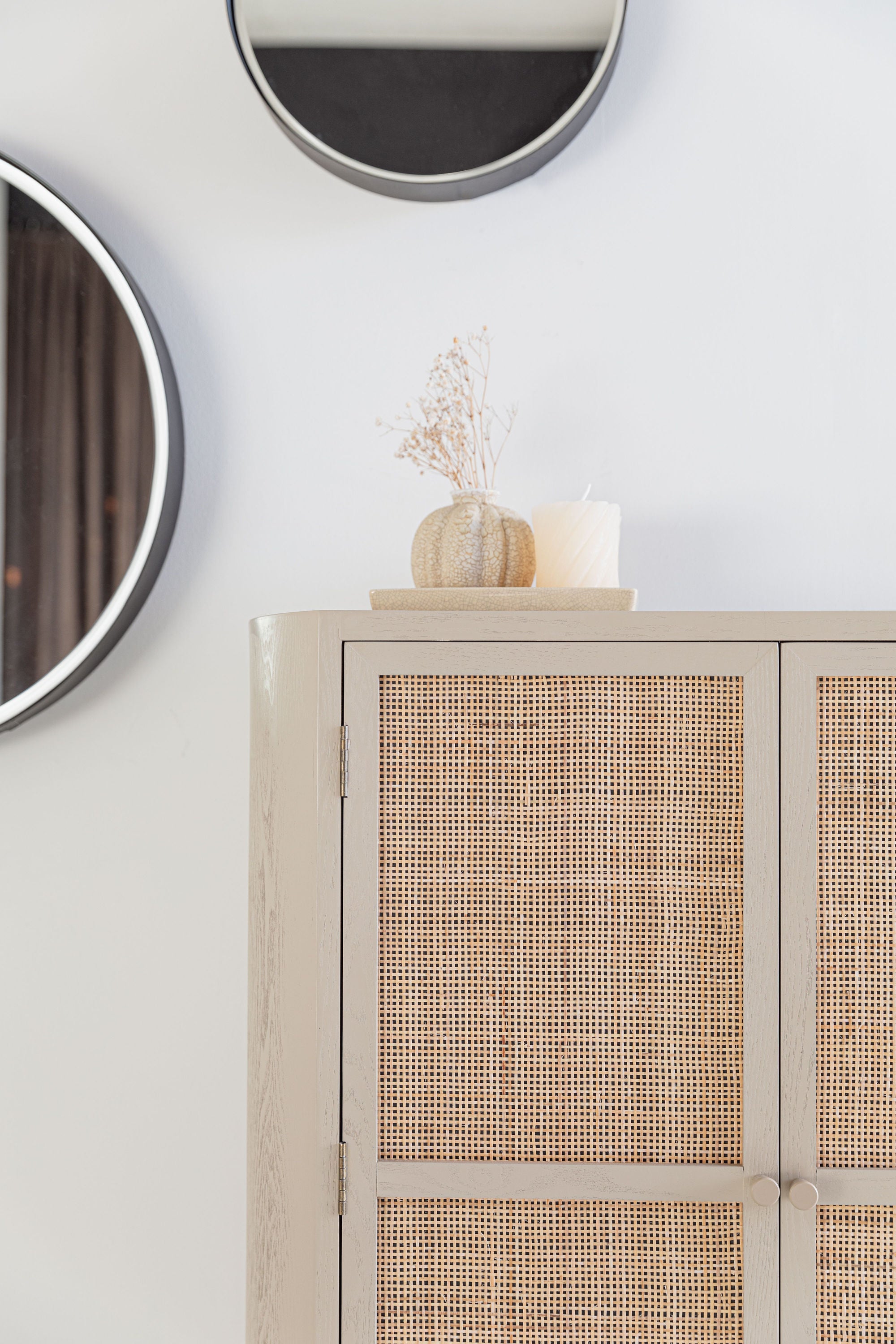 Amaya Beige Wood & Natural Rattan Cabinet